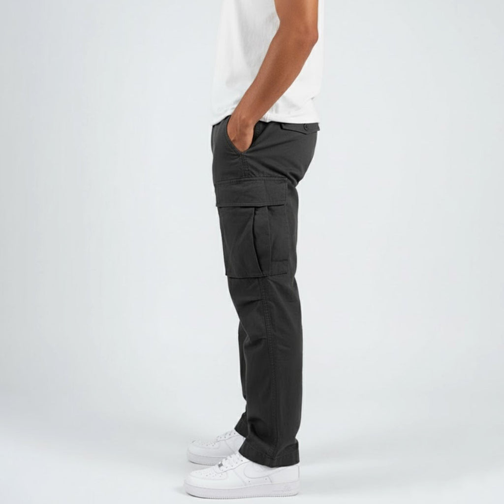 Men's Streetwear Relaxed Fit Cargo Pants - Black