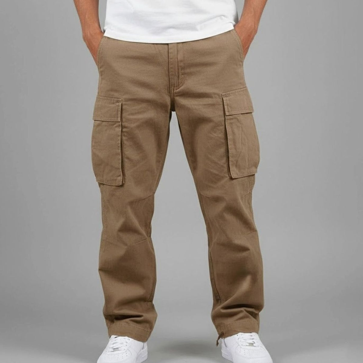 Men's Streetwear Relaxed Fit Cargo Pants - Brown