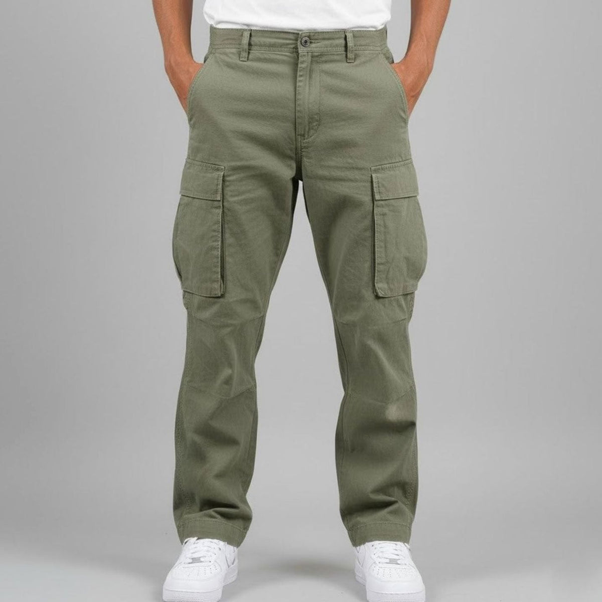 Men's Streetwear Relaxed Fit Cargo Pants - Dark Green