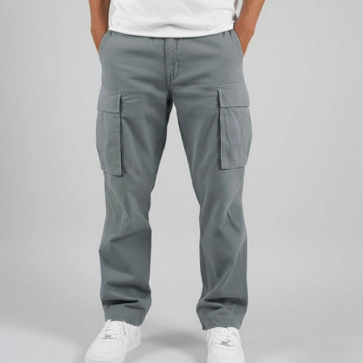 Men's Streetwear Relaxed Fit Cargo Pants - Gray