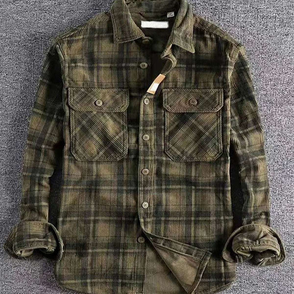 Men's Relaxed Fit Plaid Corduroy Flannel Shirt - Green