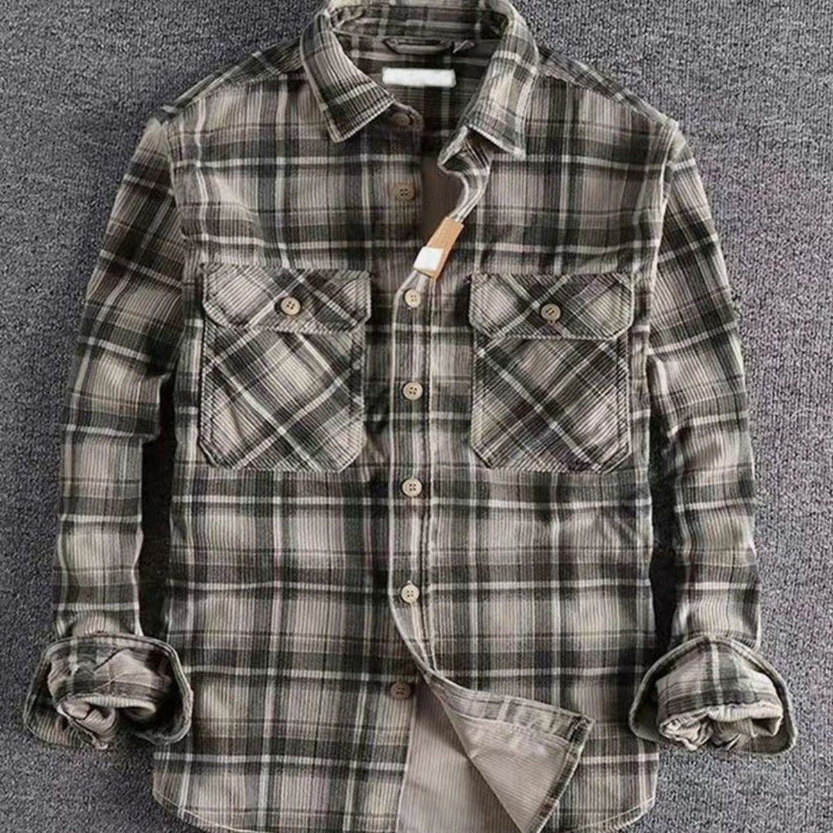 Men's Relaxed Fit Plaid Corduroy Flannel Shirt - Dark Gray