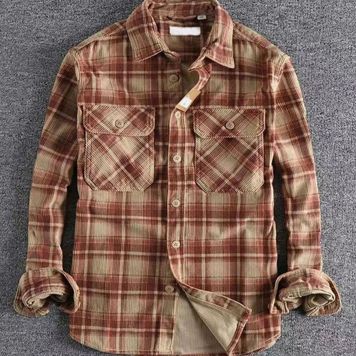 Men's Relaxed Fit Plaid Corduroy Flannel Shirt - Red