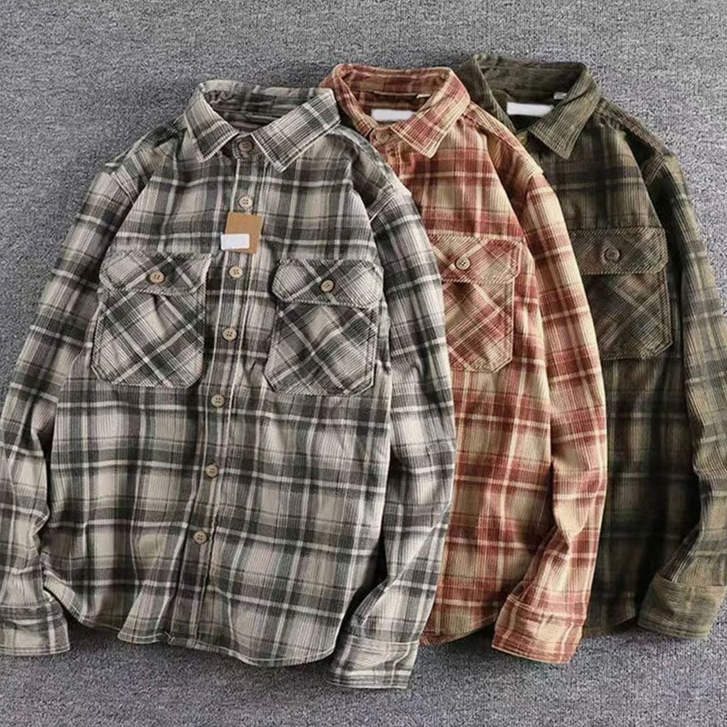 Men's Relaxed Fit Plaid Corduroy Flannel Shirt