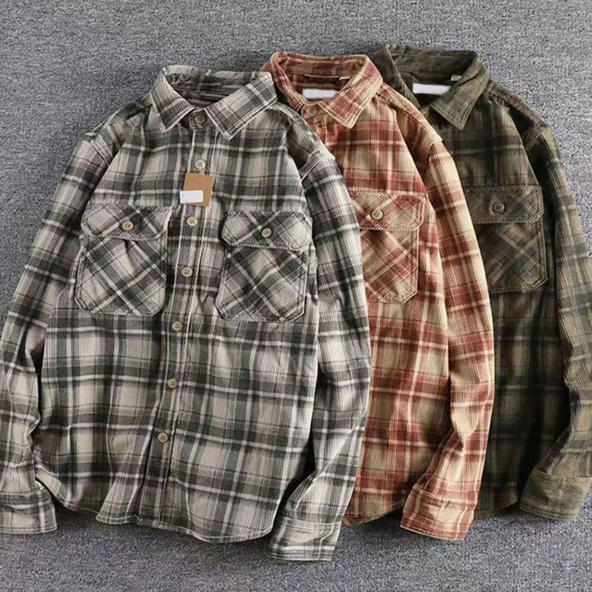 Men's Relaxed Fit Plaid Corduroy Flannel Shirt
