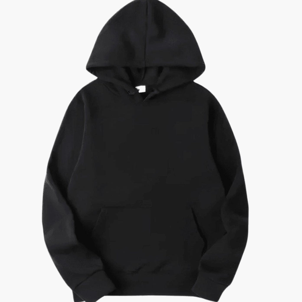 Men's Relaxed-Fit Solid Pullover Hoodie with Kangaroo Pocket - Black