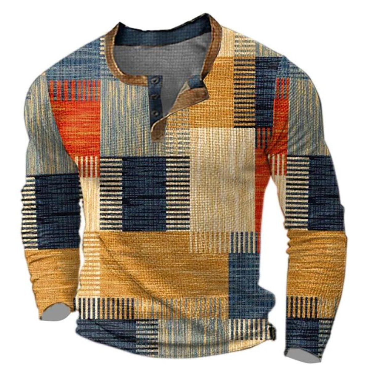 Men's Retro Colorblock Henley Sweater