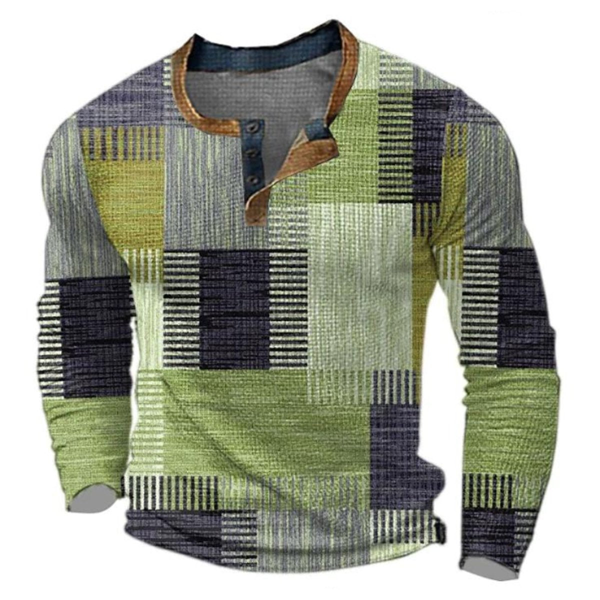 Men's Retro Colorblock Henley Sweater - Green