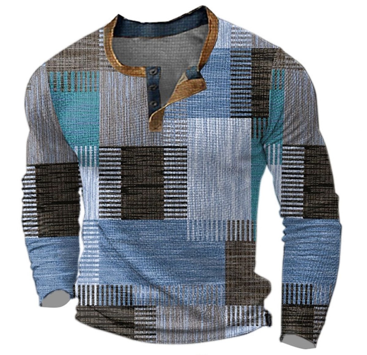 Men's Retro Colorblock Henley Sweater - Blue