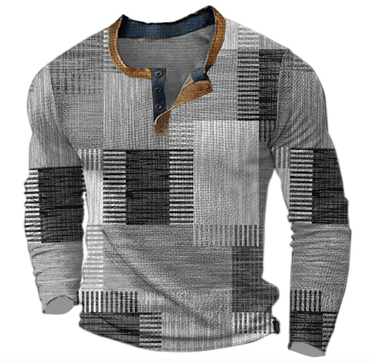 Men's Retro Colorblock Henley Sweater - Gray