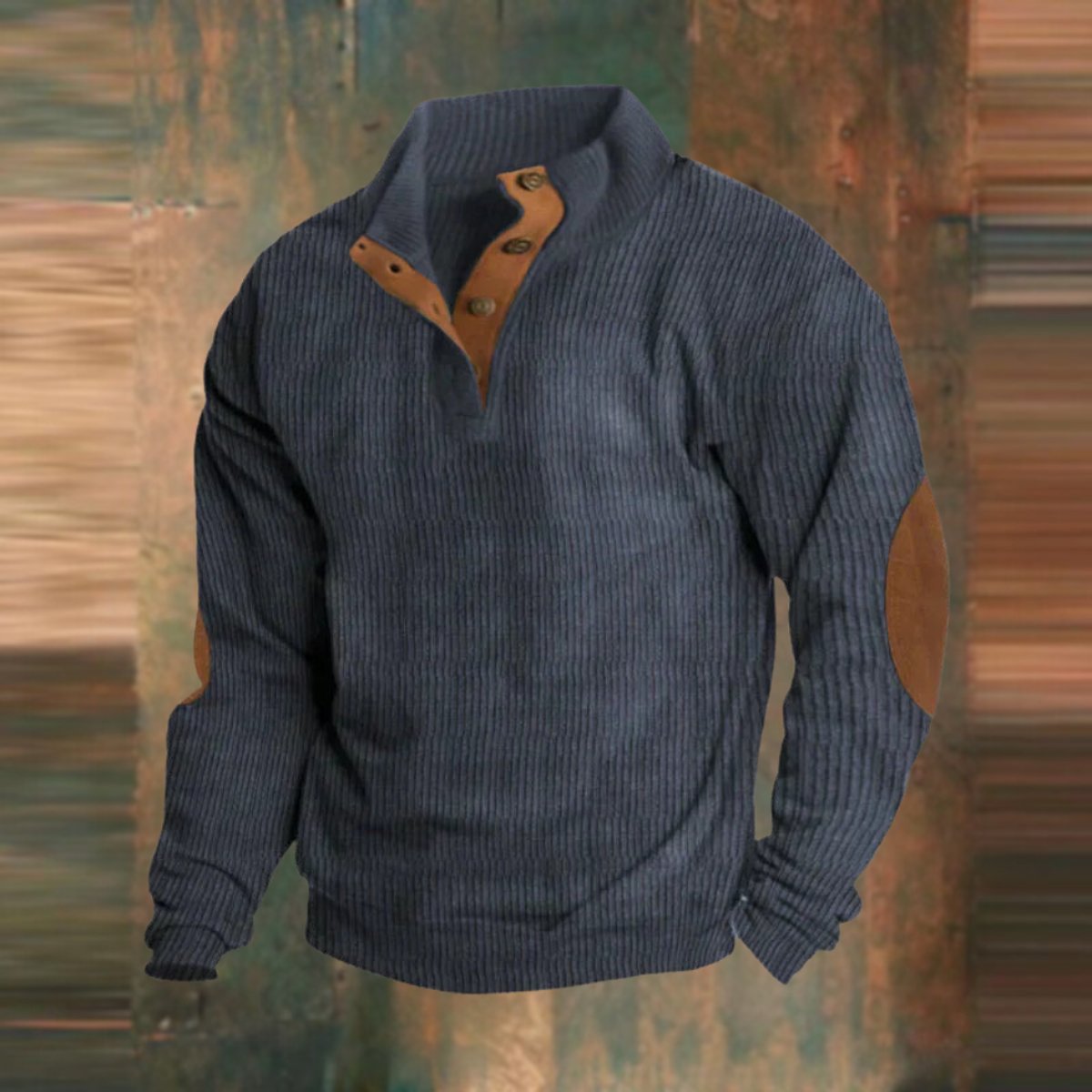 Men's Ribbed Knit Henley Sweater - Navy Blue