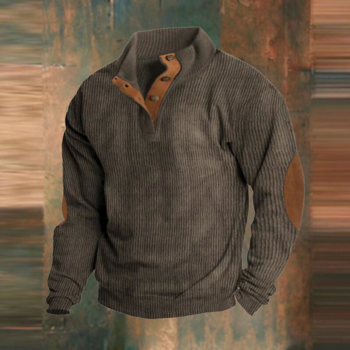 Men's Ribbed Knit Henley Sweater - Brown