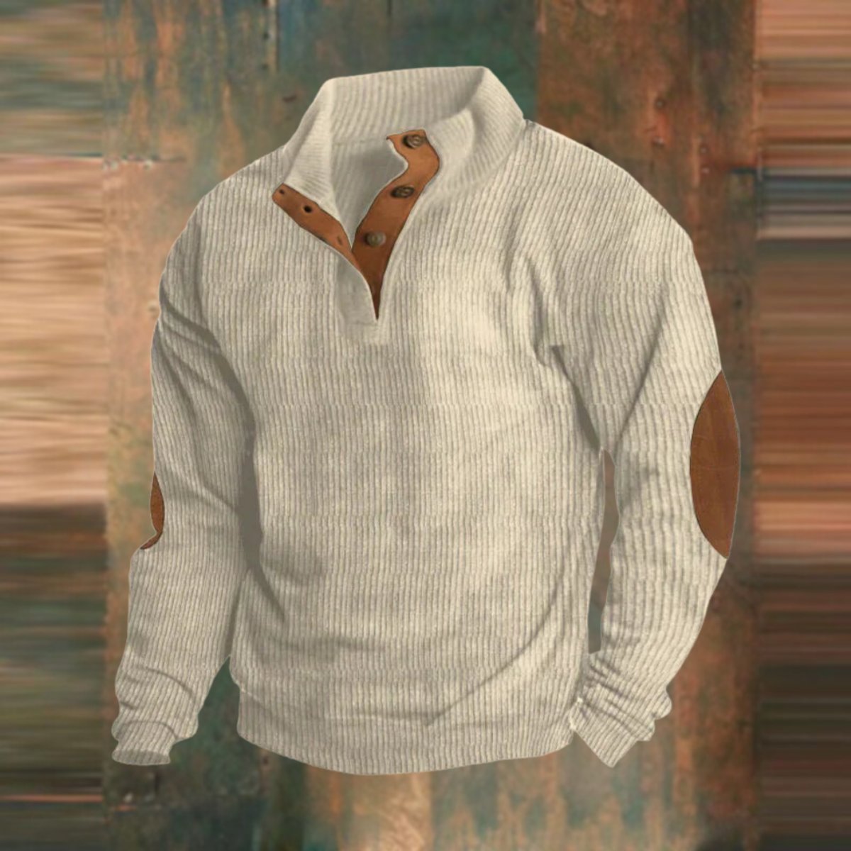 Men's Ribbed Knit Henley Sweater - Beige