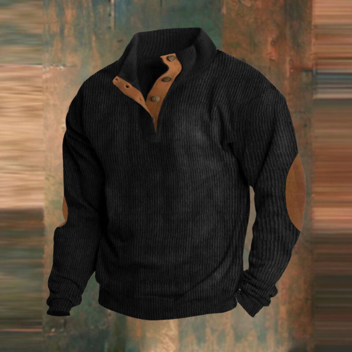 Men's Ribbed Knit Henley Sweater - Black