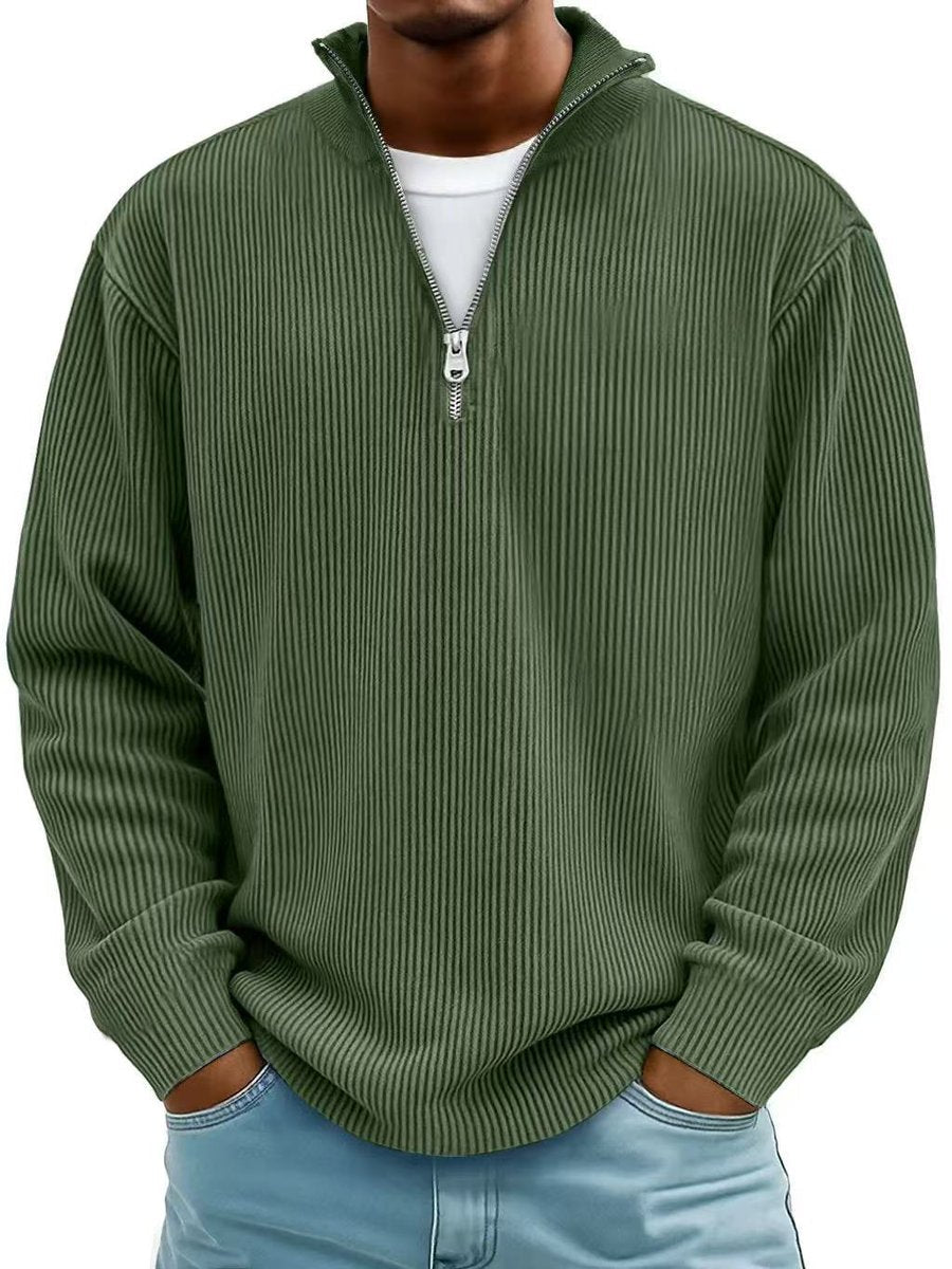 Men's Ribbed Quarter-Zip Sweater - Olive Green