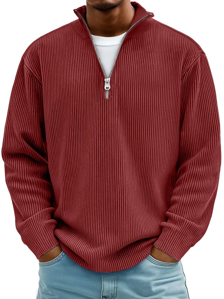 Men's Ribbed Quarter-Zip Sweater - Red