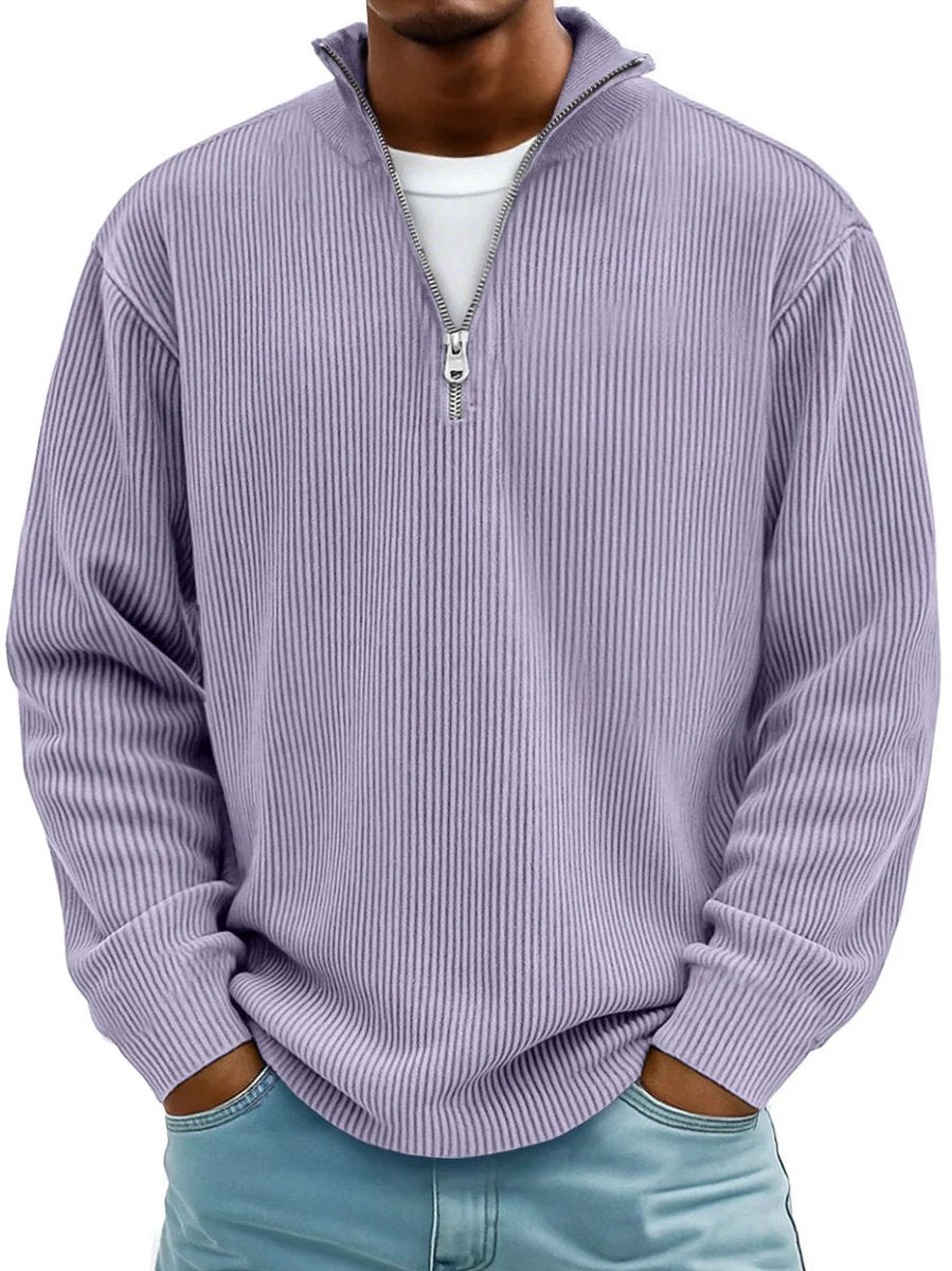 Men's Ribbed Quarter-Zip Sweater - Purple