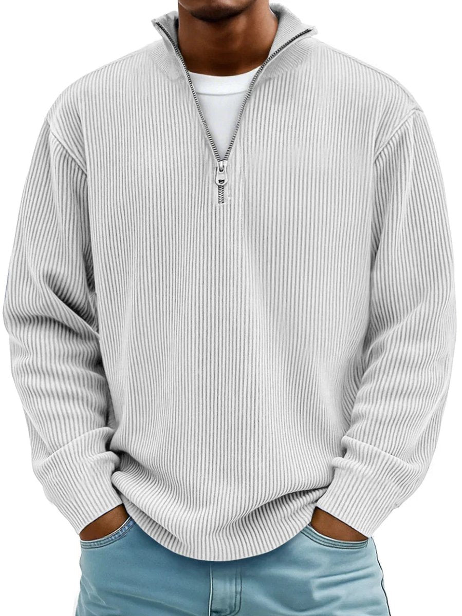 Men's Ribbed Quarter-Zip Sweater - White