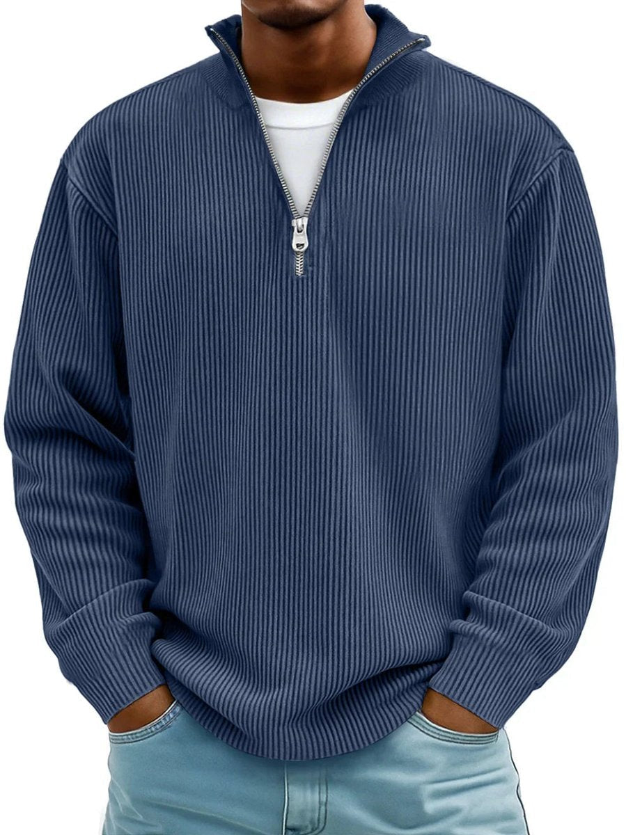 Men's Ribbed Quarter-Zip Sweater - Navy Blue