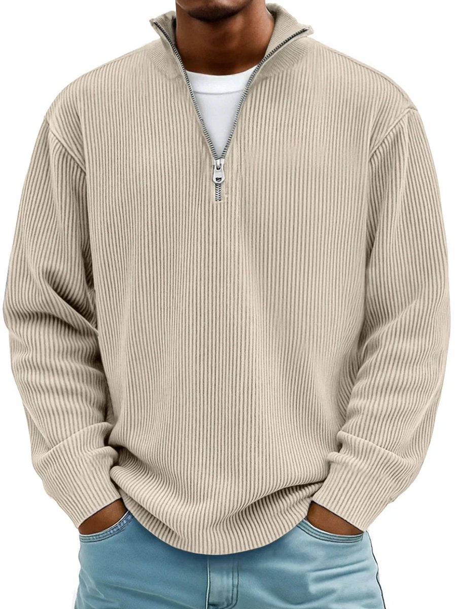 Men's Ribbed Quarter-Zip Sweater - Khaki