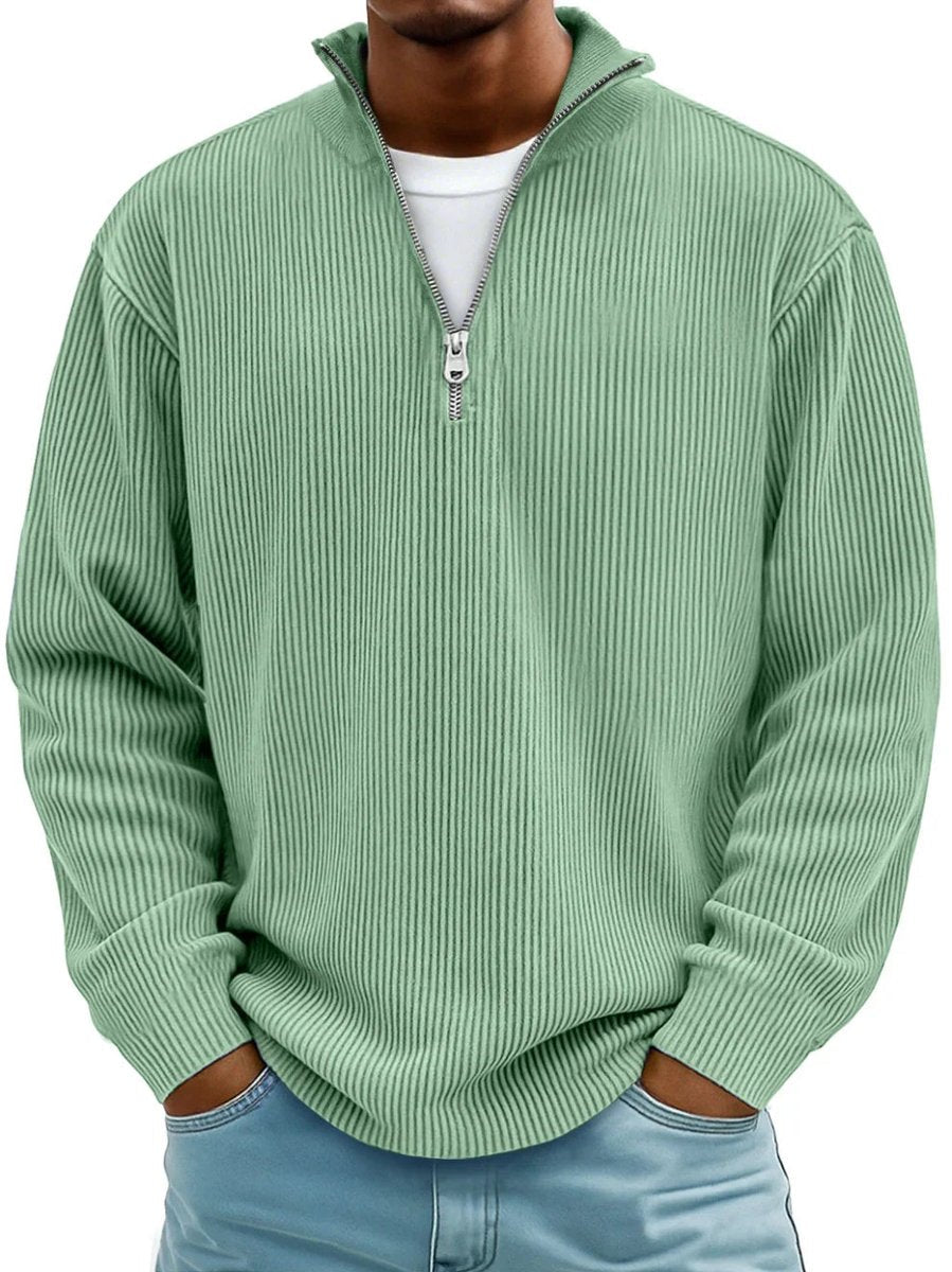 Men's Ribbed Quarter-Zip Sweater - Green