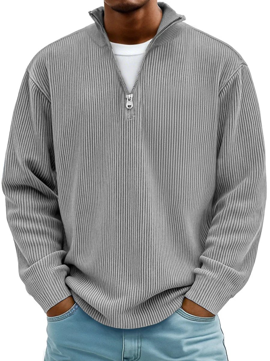Men's Ribbed Quarter-Zip Sweater - Gray