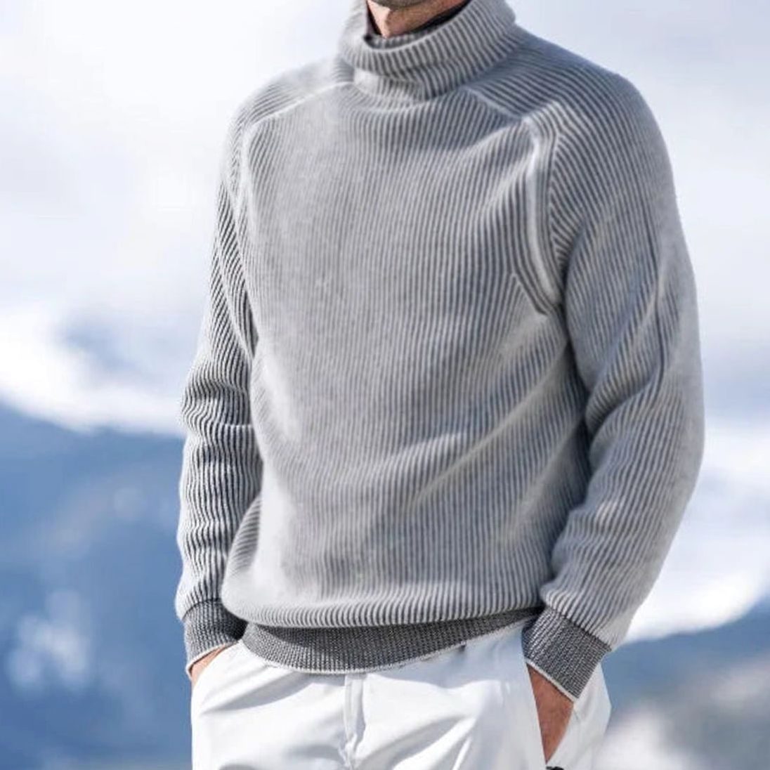 Men's Relaxed Fit Ribbed Turtleneck Sweater - Gray