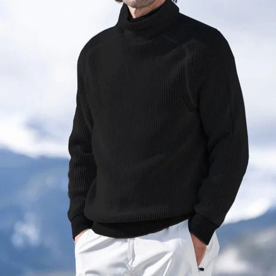Men's Relaxed Fit Ribbed Turtleneck Sweater - Black
