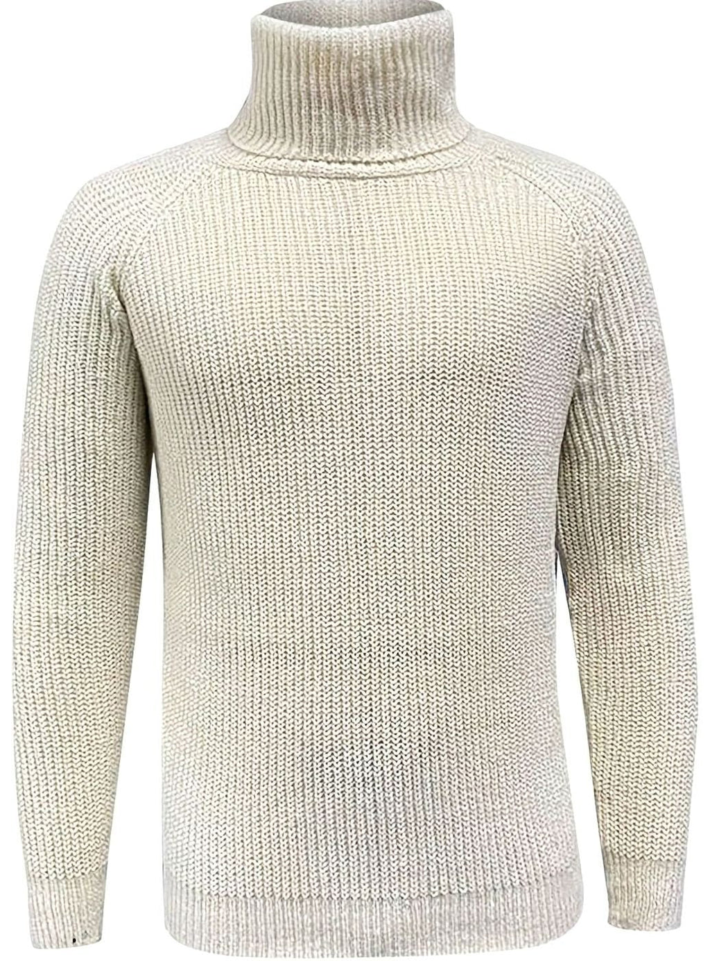 Men's Beige Ribbed Knit Turtleneck Sweater