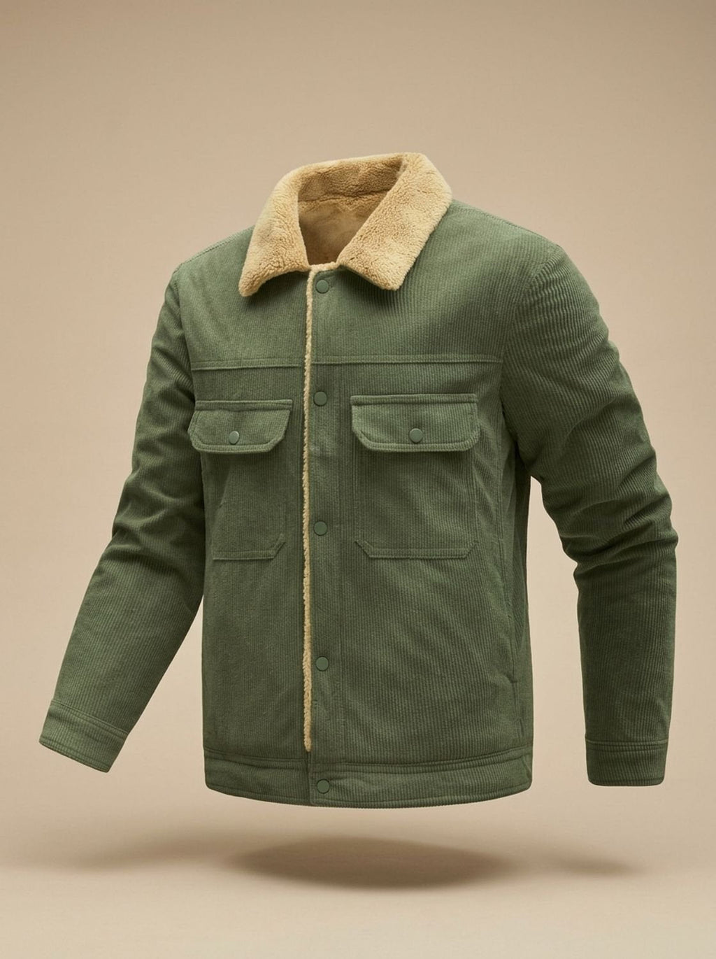 Men's Sherpa Collar Fleece-Lined Corduroy Jacket - Olive Green