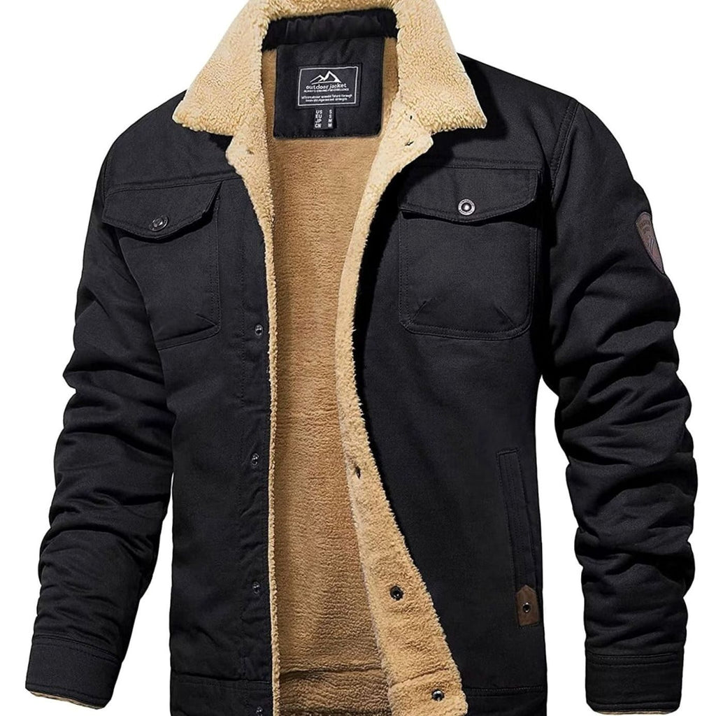 Men's Sherpa-Lined Fleece Snap-Front Winter Jacket - Navy Blue