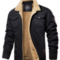 Men's Sherpa-Lined Fleece Snap-Front Winter Jacket - Navy Blue