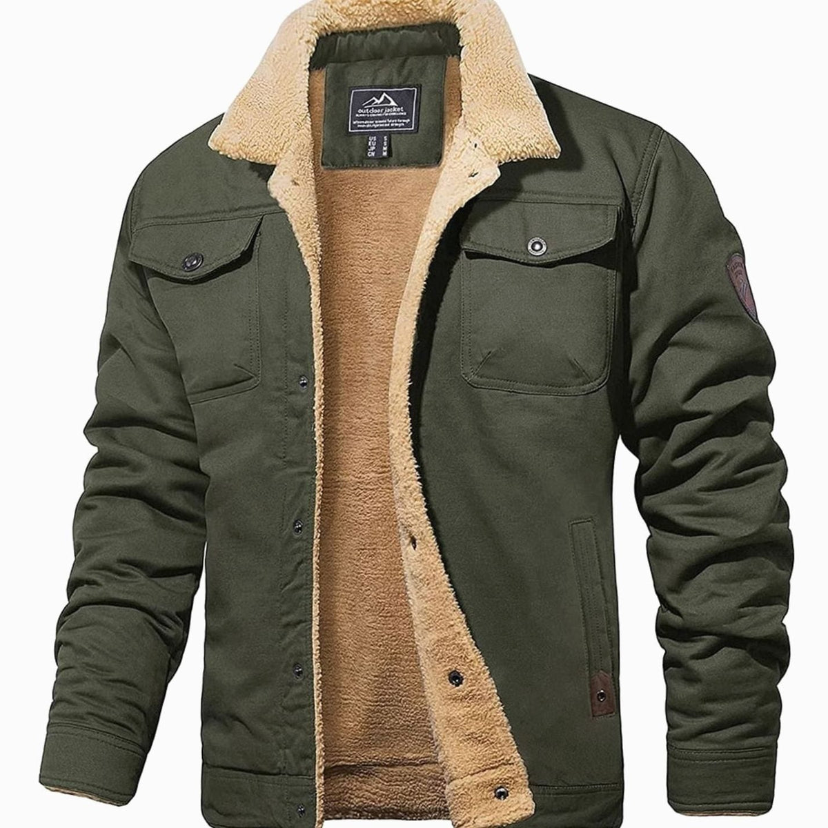 Men's Sherpa-Lined Fleece Snap-Front Winter Jacket