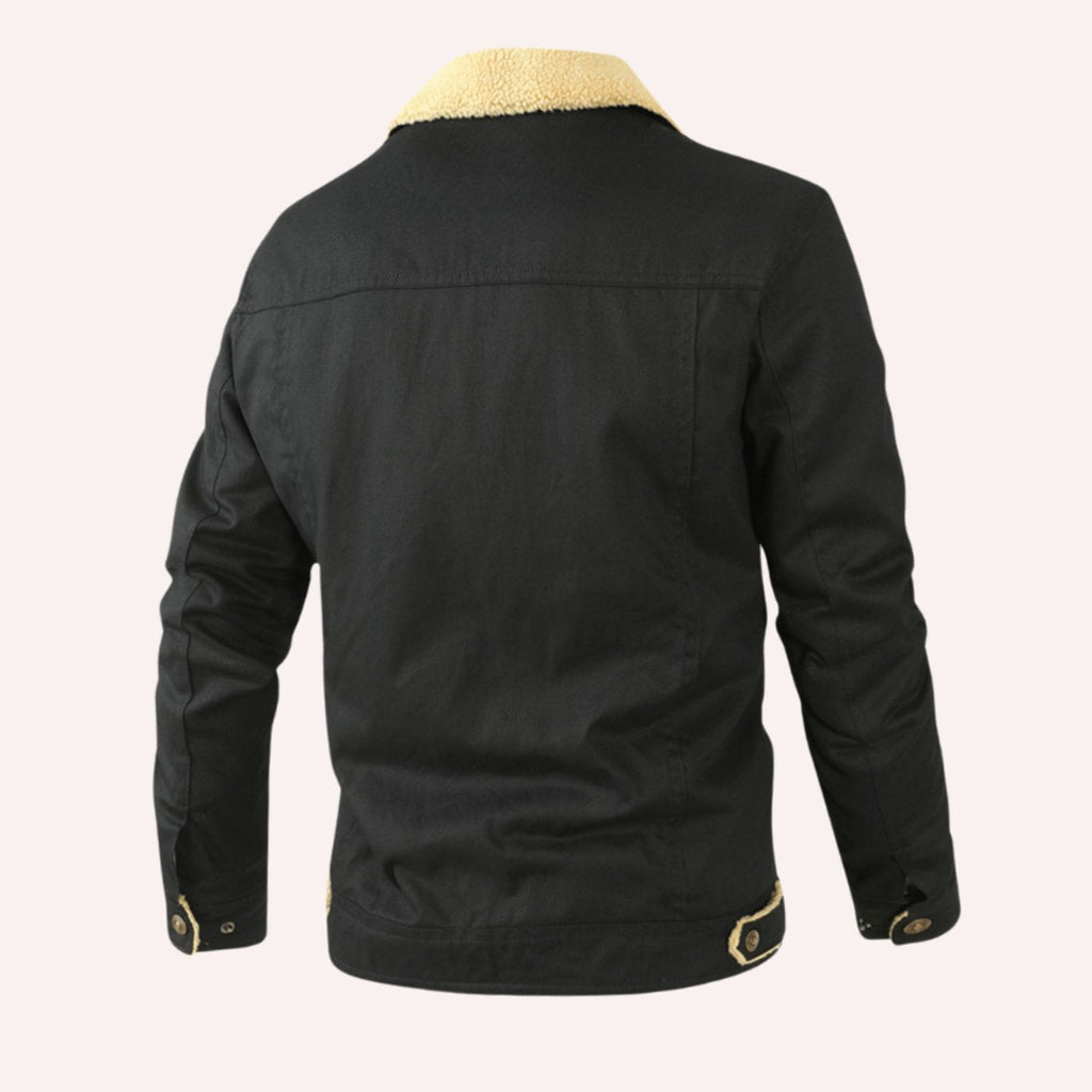 Men's Sherpa-Lined Fleece Snap-Front Winter Jacket - Dark Gray