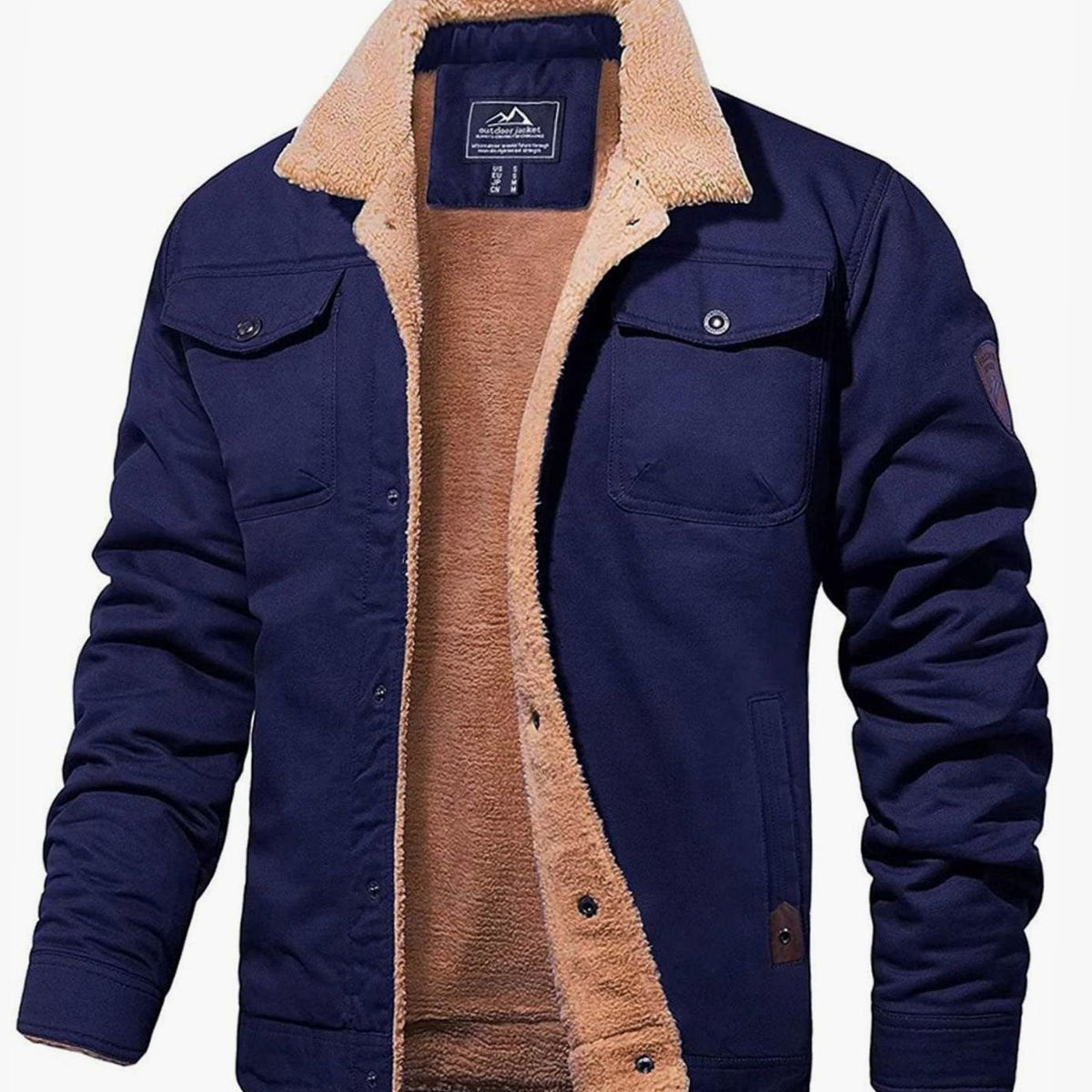 Men's Sherpa-Lined Fleece Snap-Front Winter Jacket - Army Green
