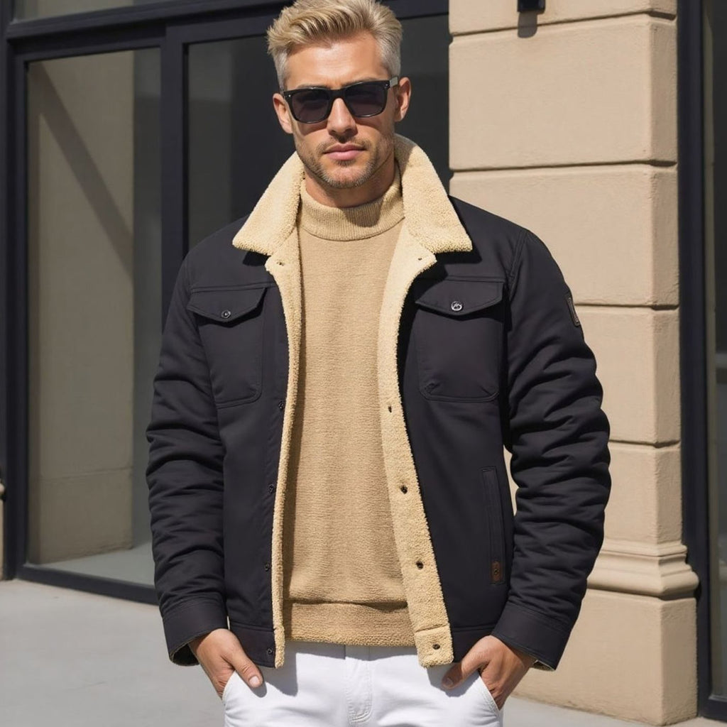Men's Sherpa-Lined Fleece Snap-Front Winter Jacket