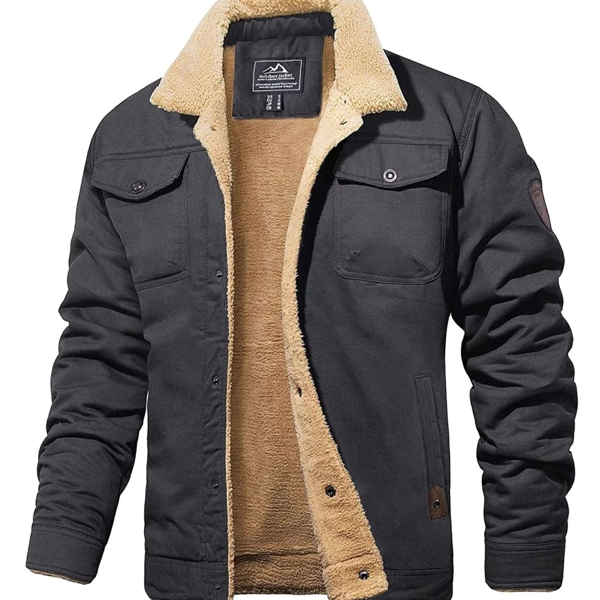 Men's Sherpa-Lined Fleece Snap-Front Winter Jacket