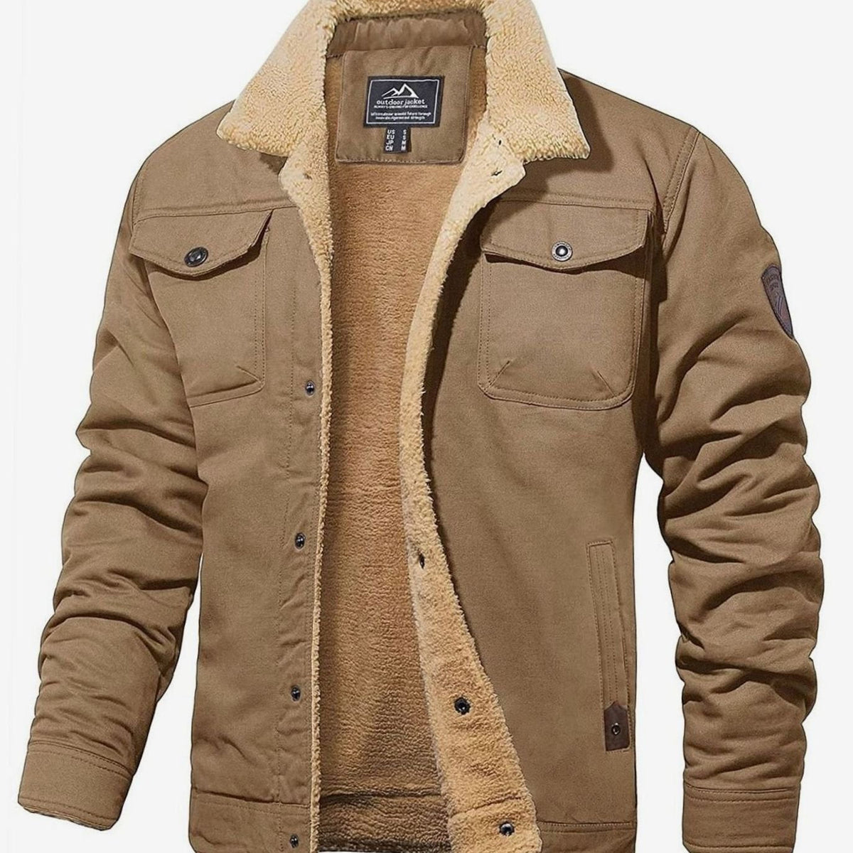 Men's Sherpa-Lined Fleece Snap-Front Winter Jacket