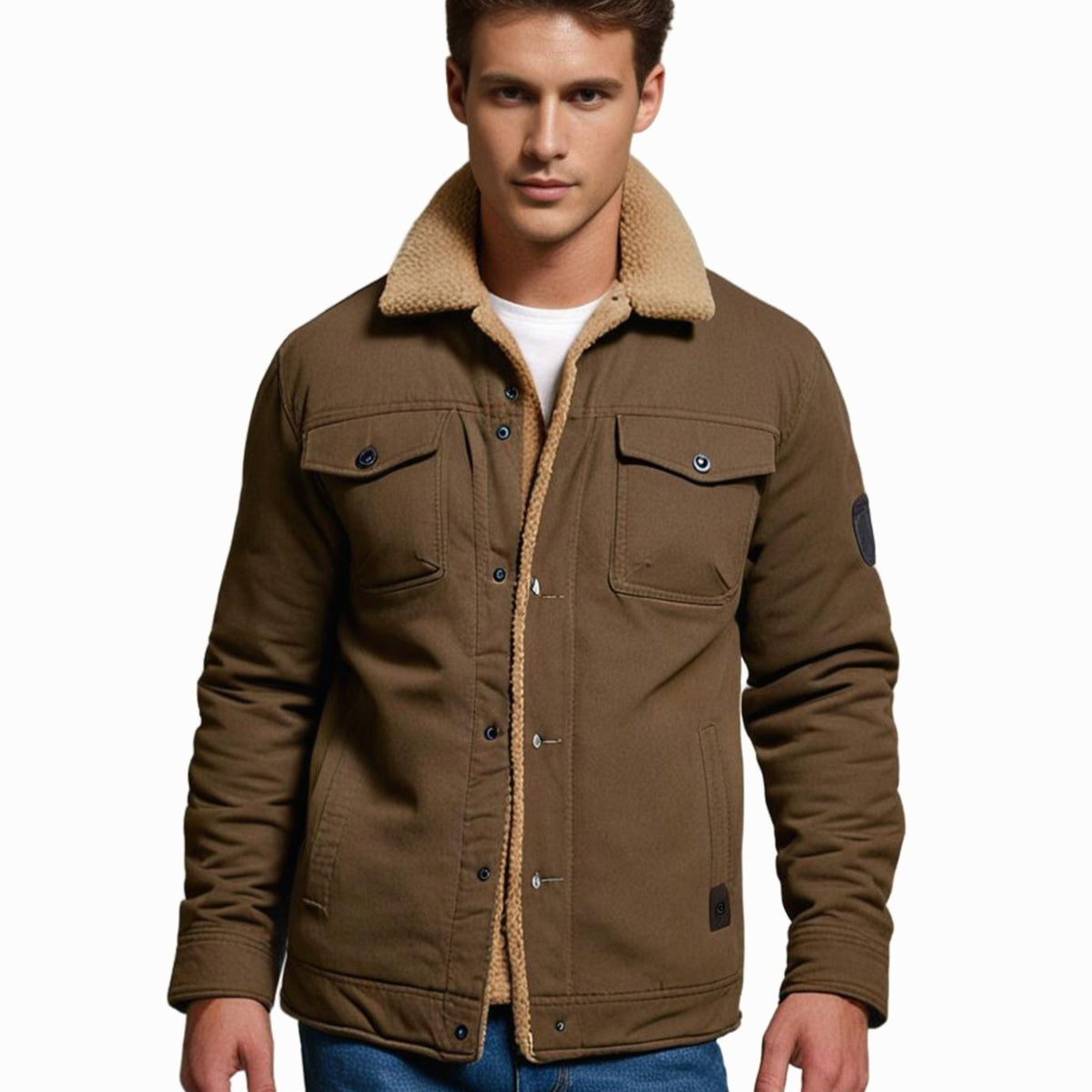 Men's Sherpa-Lined Fleece Snap-Front Winter Jacket