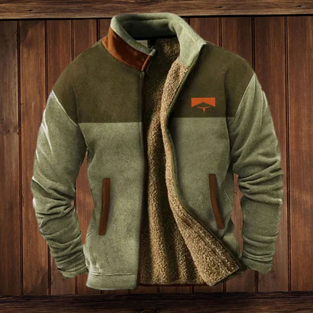 Men's Sherpa-Lined Print-Sleeve Zip-Up Winter Coat - Army Green