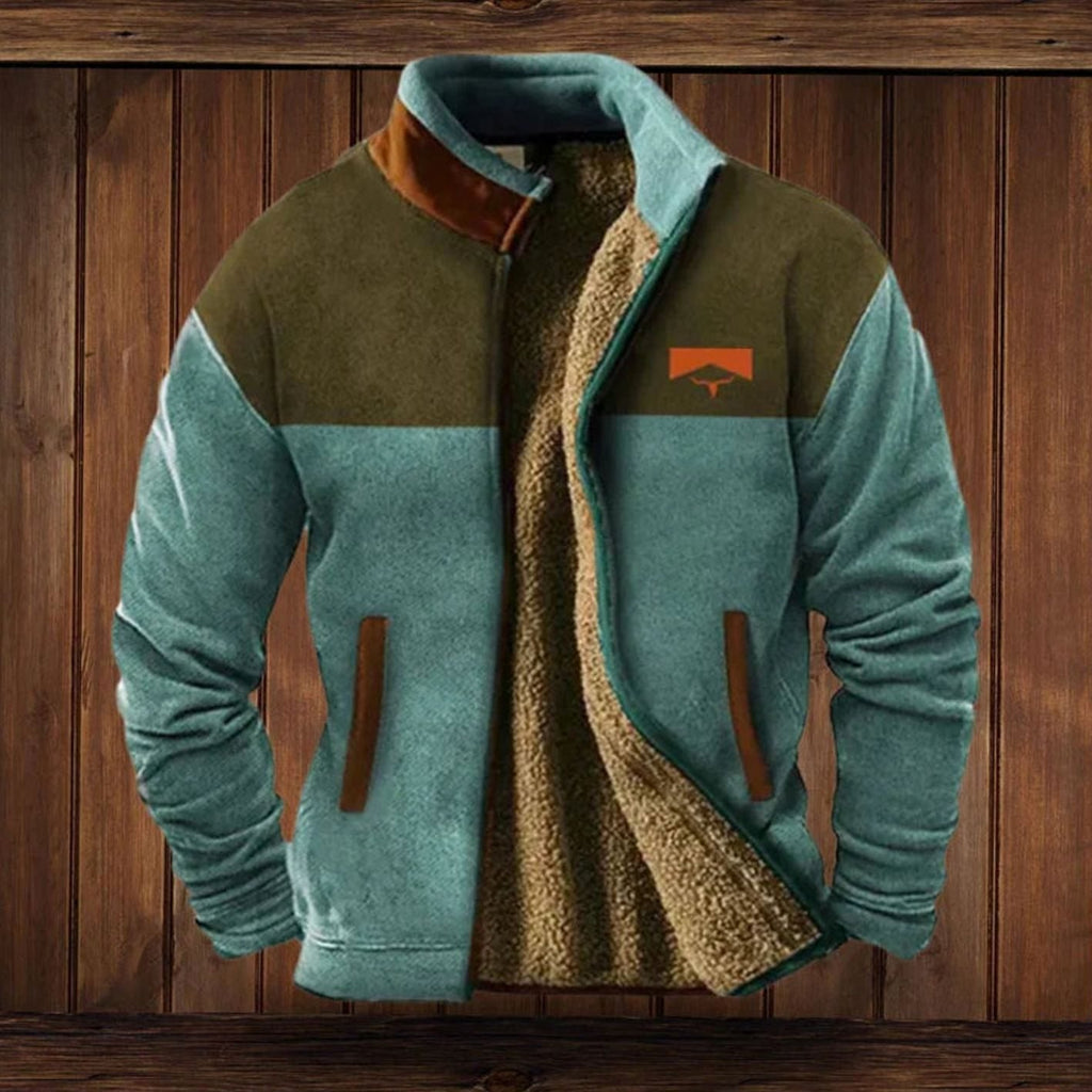Men's Sherpa-Lined Print-Sleeve Zip-Up Winter Coat