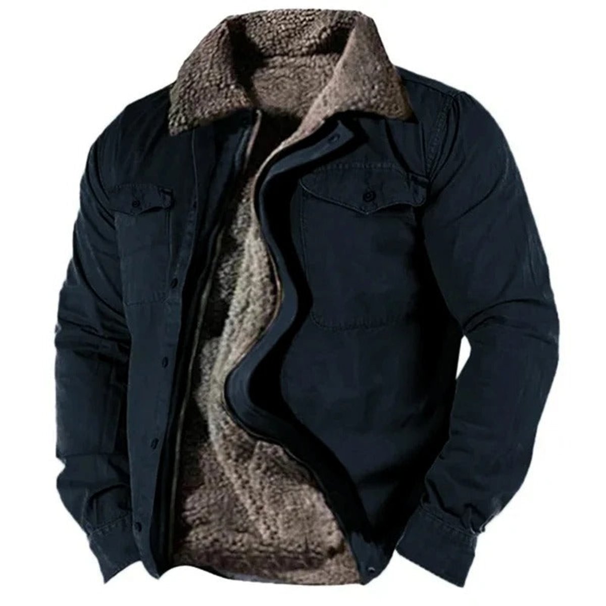 Men's Sherpa-Lined Western Cardigan Jacket - Navy Blue