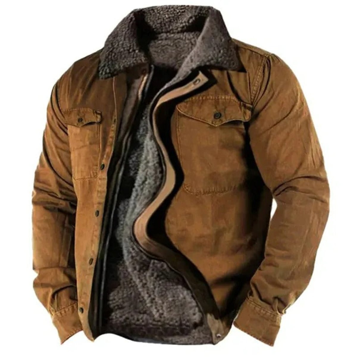 Men's Sherpa-Lined Western Cardigan Jacket - Brown