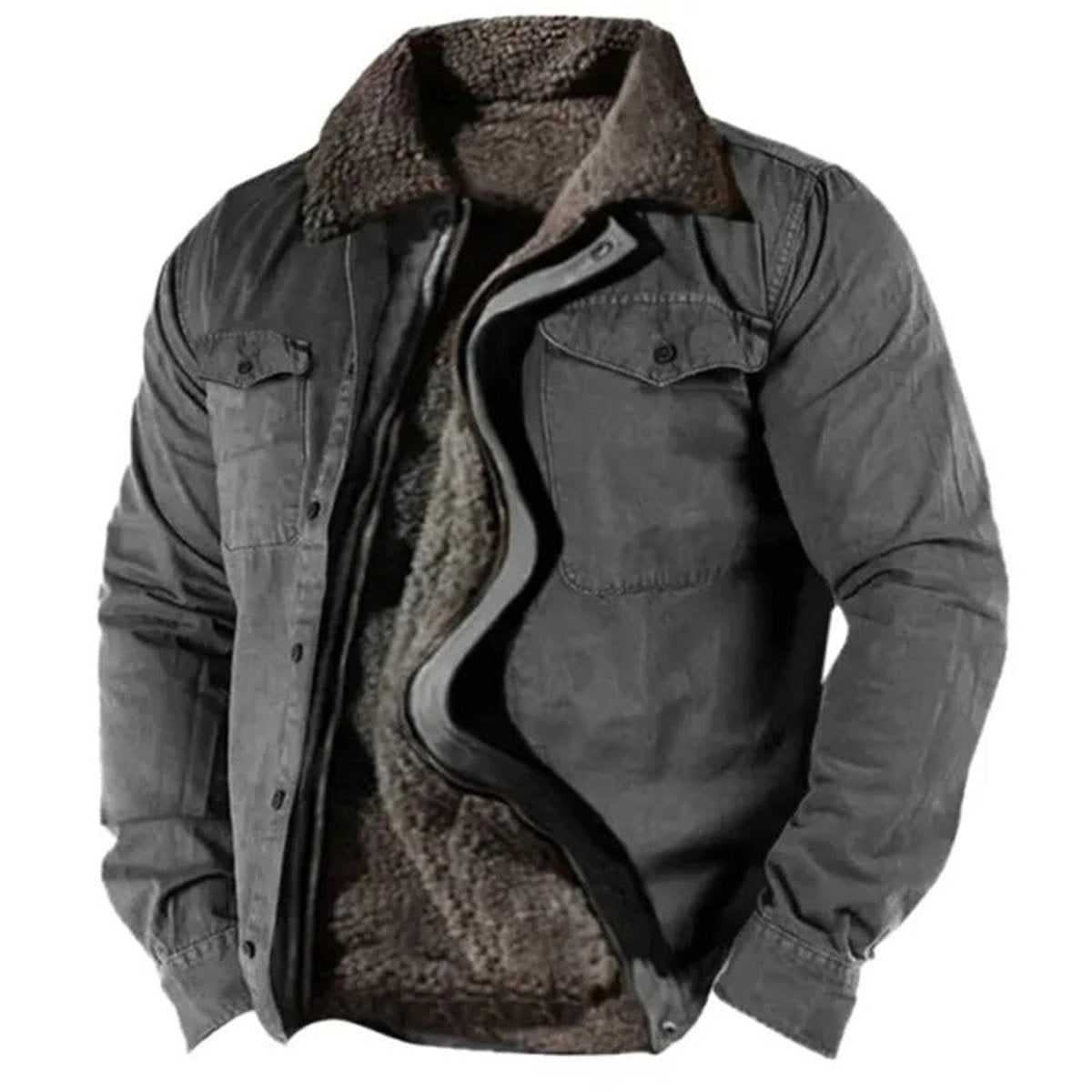 Men's Sherpa-Lined Western Cardigan Jacket - Dark Gray