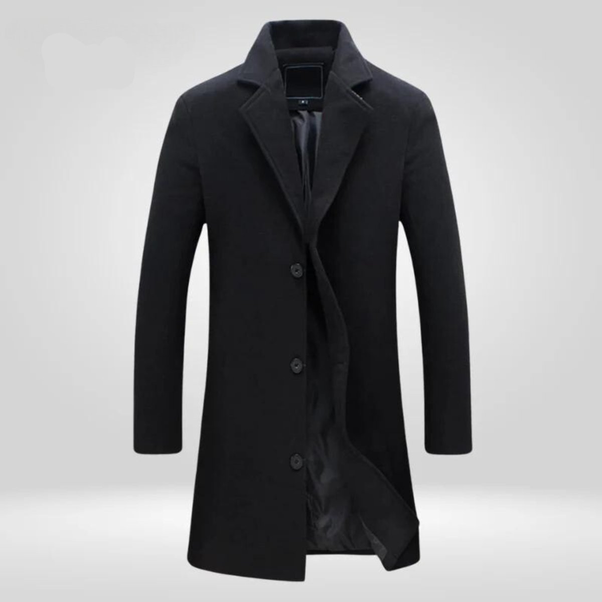 Men's Single-Breasted Wool Overcoat - Black