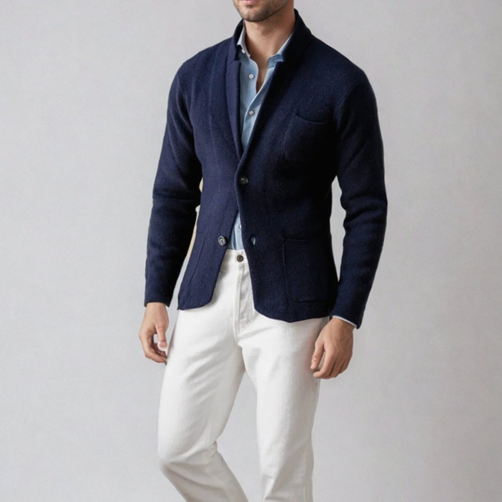 Men's Slim-Fit Blazer-Style Knit Cardigan with Patch Pockets