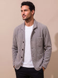 Men's Slim-Fit Knit Cardigan with Notched Lapel - Gray