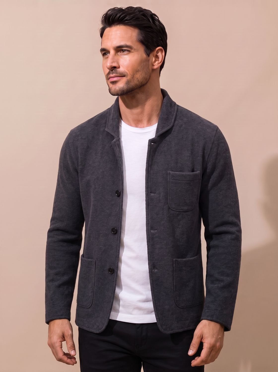 Men's Slim-Fit Knit Cardigan with Notched Lapel