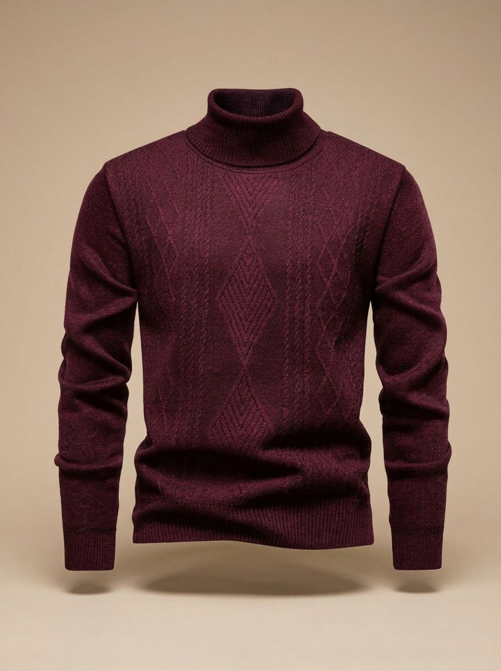 Men's Slim Fit Cable-Knit Turtleneck Sweater - Burgundy