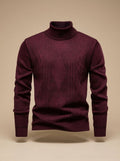 Men's Slim Fit Cable-Knit Turtleneck Sweater - Burgundy